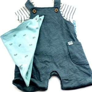 Carter's Baby Outfit Size 3m Boys Matching 3pc Set Overalls Top Bib Buttons Cars